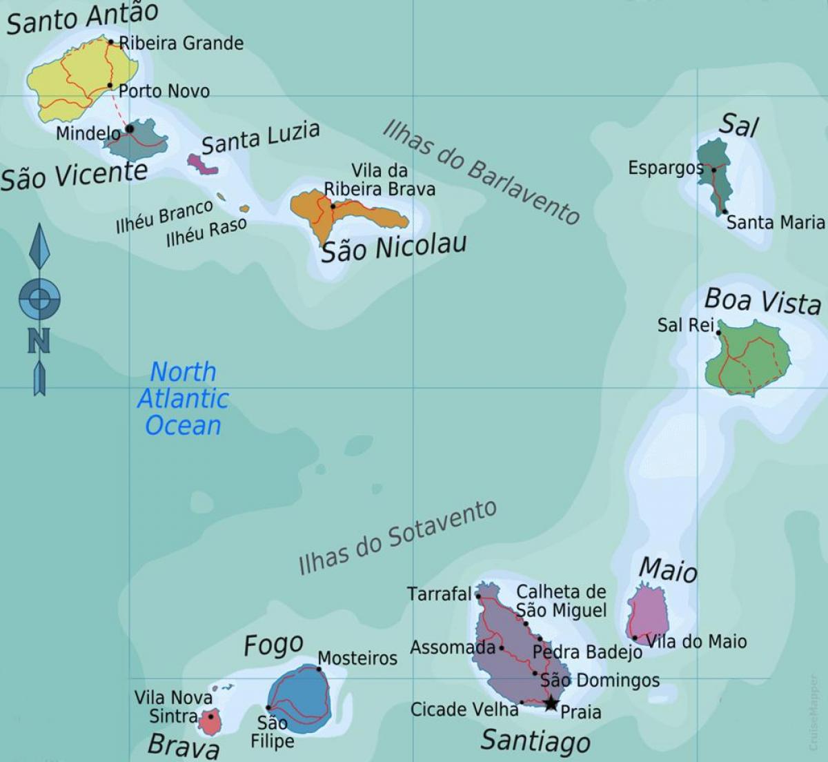 Cap Verd, illes mapa de localització